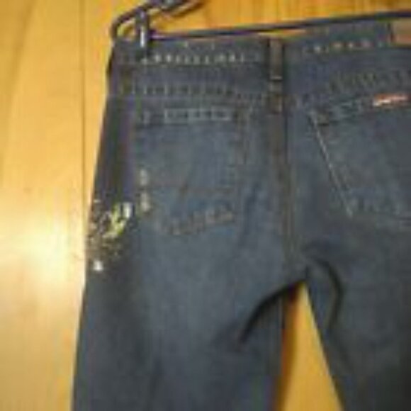 HINT JEANS JUNIORS SIZE 9 BLUE EMBROIDERED DISTRESSED FLARED LEG JEANS - Picture 2 of 8